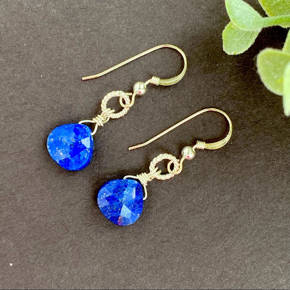 Lapis Lazuli Earrings Blue Gemstone Dangle Solid sterling silver handmade drop